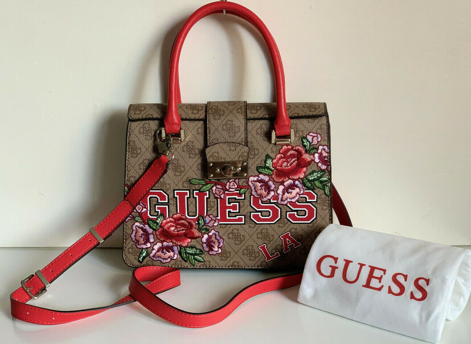 Guess red floral bag sales