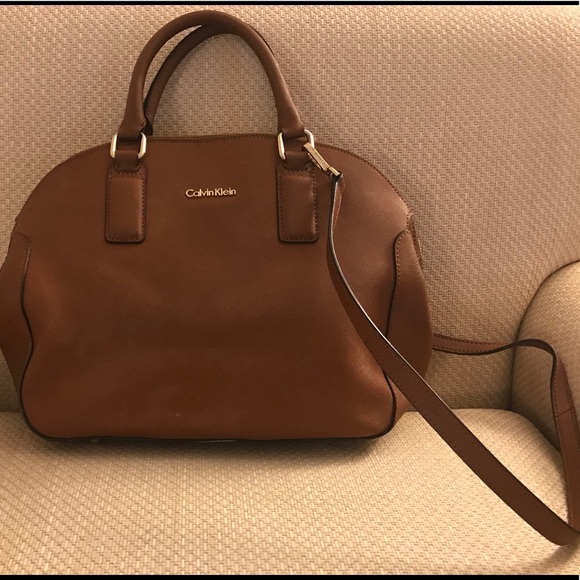 Calvin klein brown leather bag sale